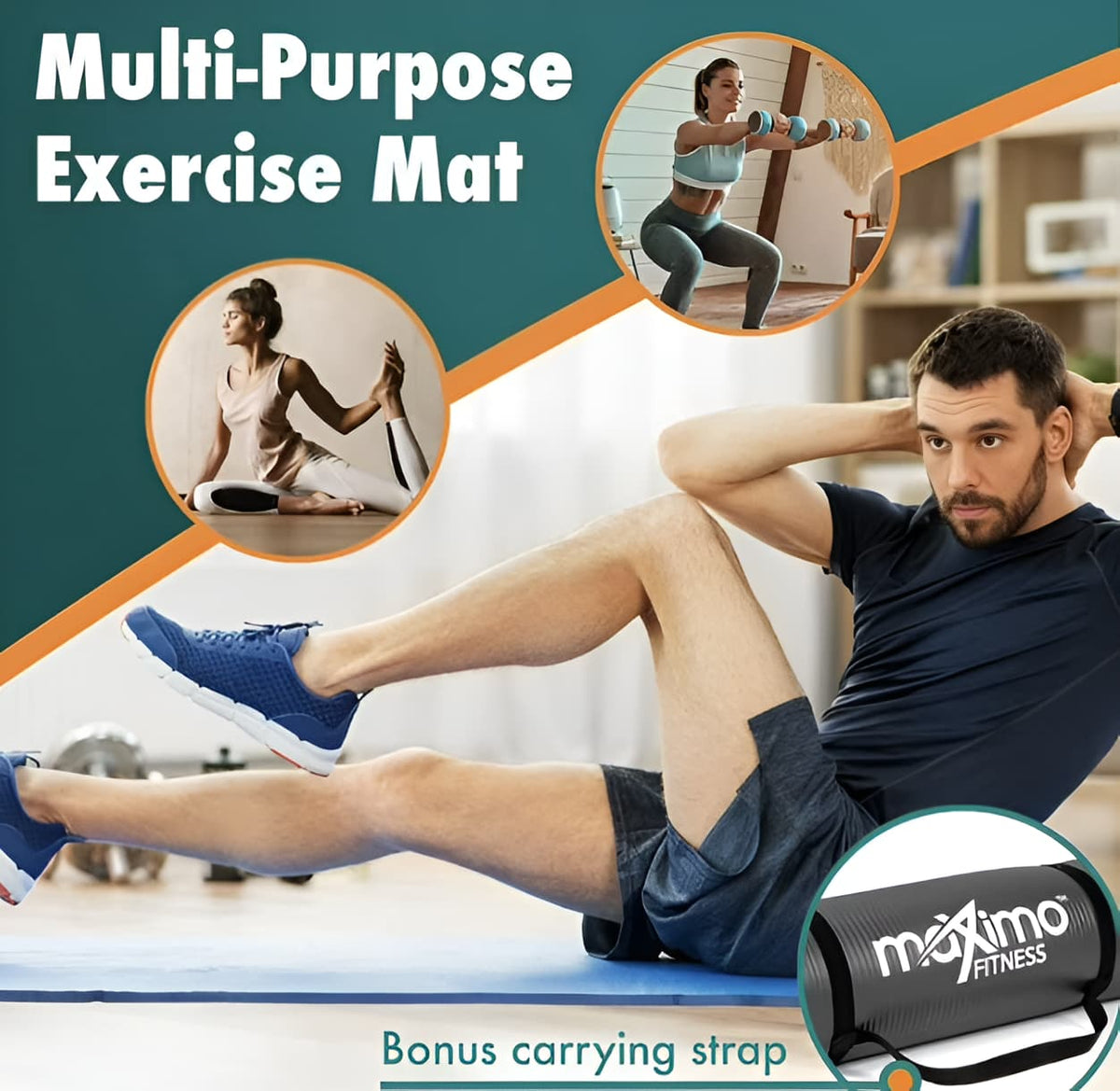 Exercise Mat with Carry Strap for Yoga & Pilates, Ribbed Surface, Green
