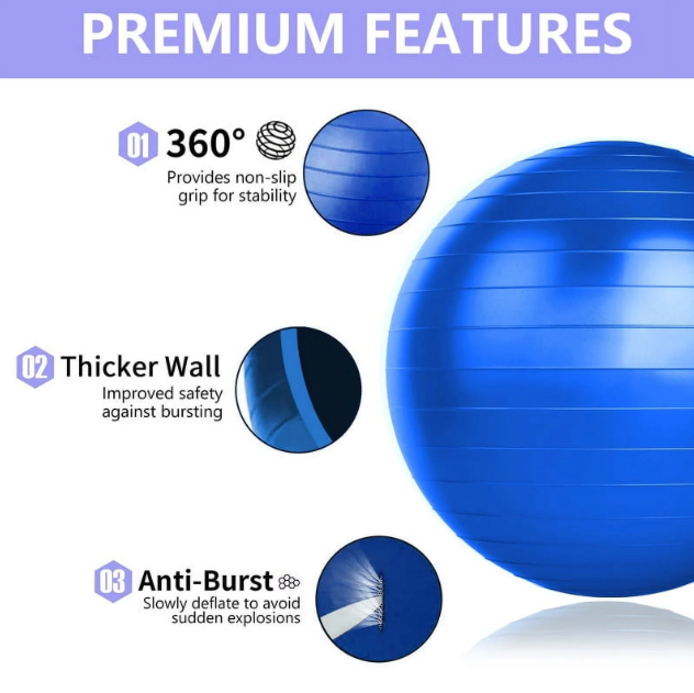Exercise Ball 75cm - Gym Grade Anti-Burst Stability Ball for Yoga & Pilates