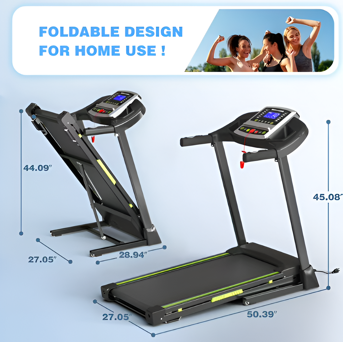 FYC 3.5HP Folding Treadmill - 330 LB Capacity, 12 Programs, Home Cardio Machine