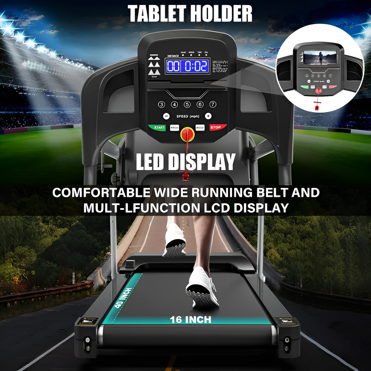 Foldable Treadmill for Home 2.5 HP Portable Running Jogging Walking Machine