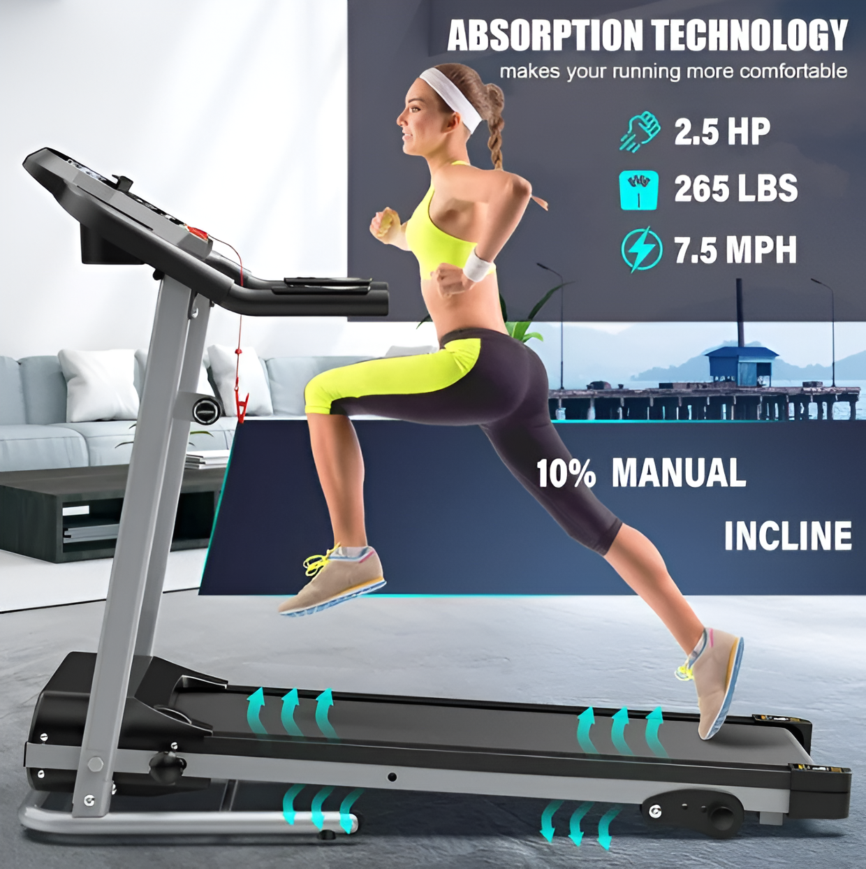 Foldable Treadmill for Home 2.5 HP Portable Running Jogging Walking Machine