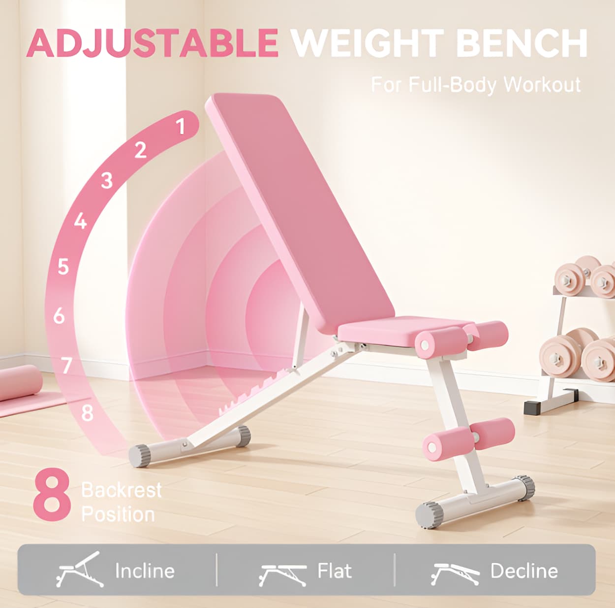 Foldable Weight Bench - 8 Position Adjustable Bench Press for Home Gym - 660 LB