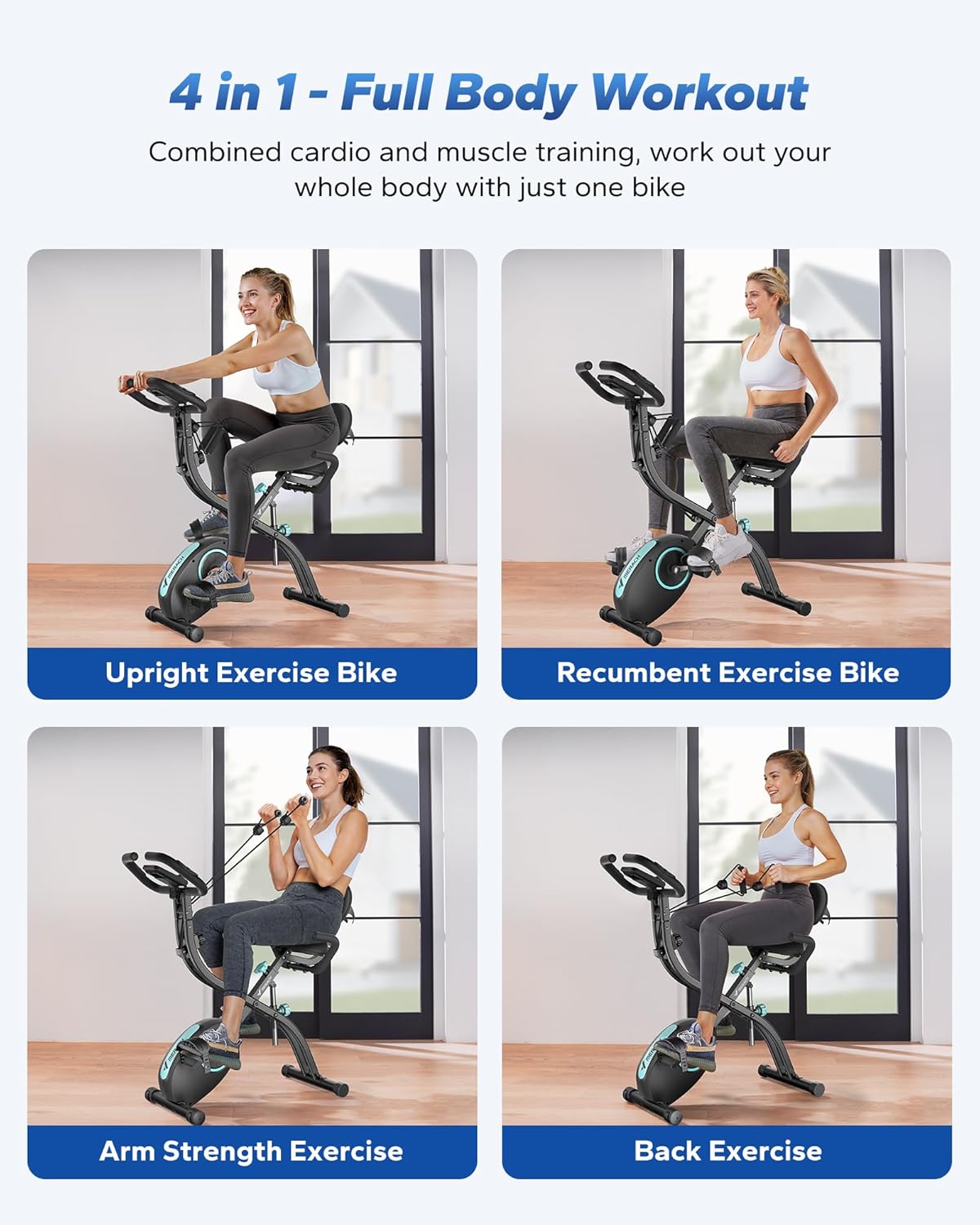 Folding Exercise Bike Magnetic 16 Levels Resistance 300 lbs