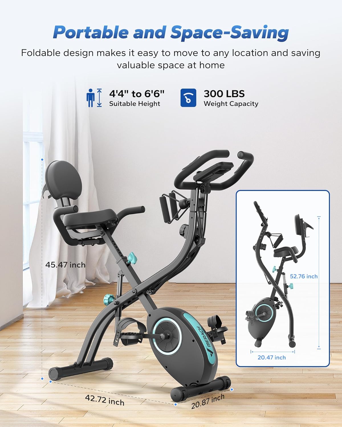 Folding Exercise Bike Magnetic 16 Levels Resistance 300 lbs