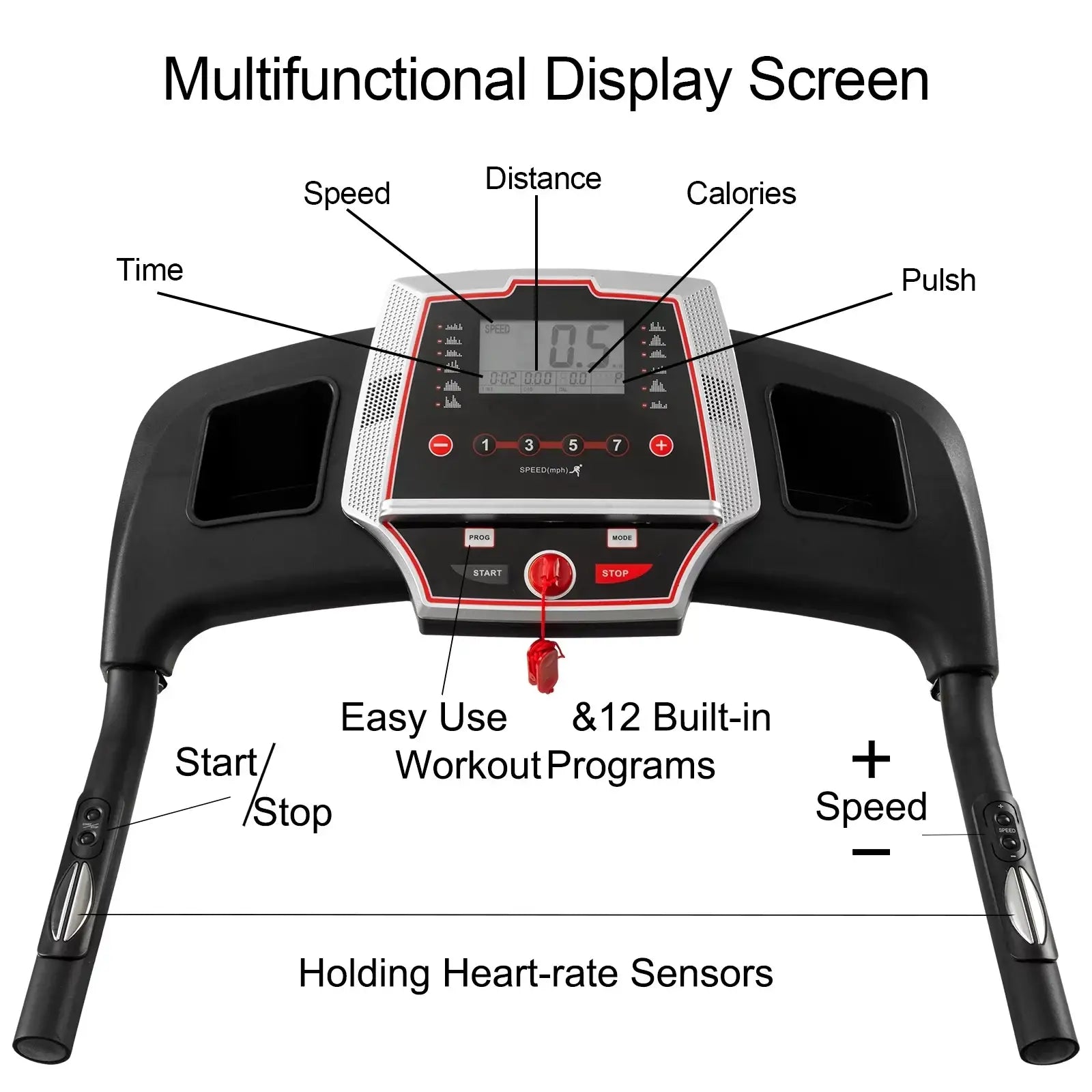 Folding Treadmill 3.5HP Adjustable Incline Bluetooth