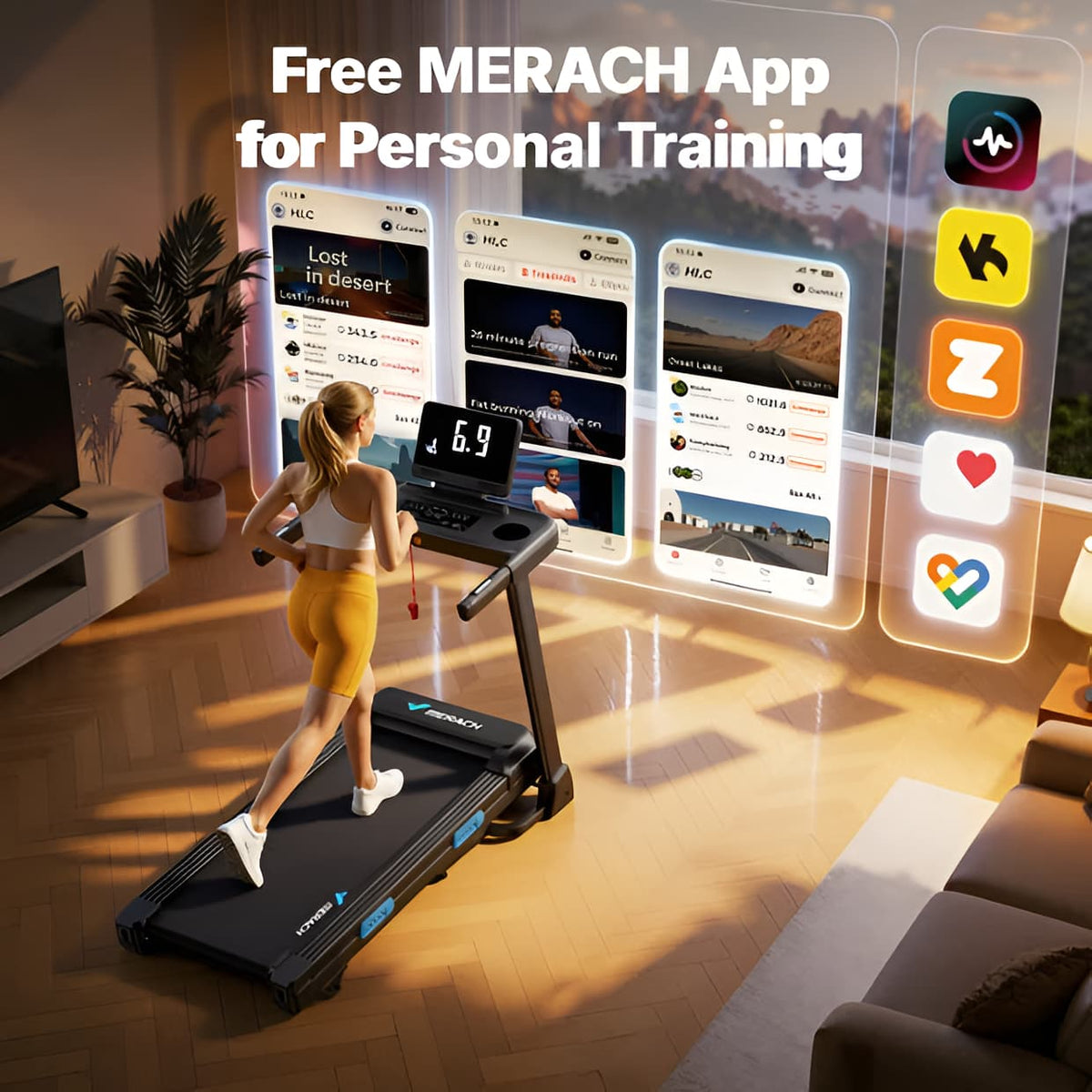 Folding Treadmill with 15% Auto Incline, 2.5 HP Motor, 300 lb Capacity, App-Connected Display for Home Workouts