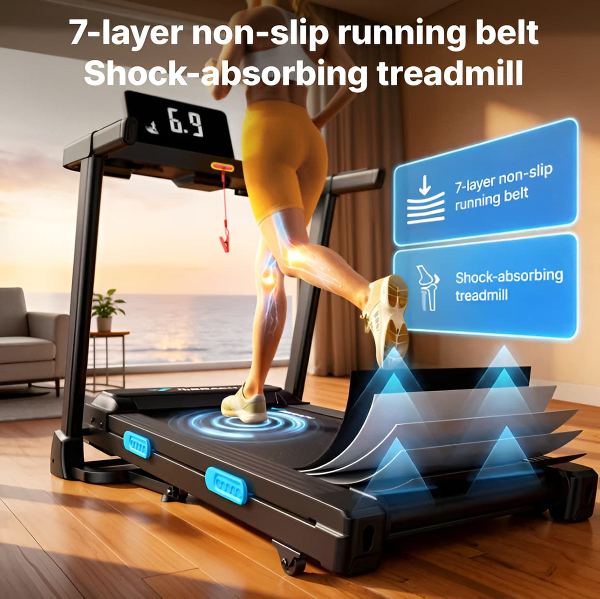 Folding Treadmill with 15% Auto Incline, 2.5 HP Motor, 300 lb Capacity, App-Connected Display for Home Workouts