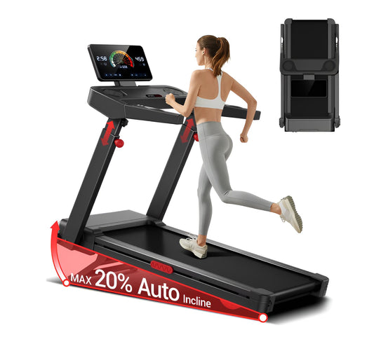 Folding Treadmill with 20% Auto Incline, 400 lb Capacity, 3.5 HP Motor, 9.5 MPH Wide Belt & Adjustable Handrails