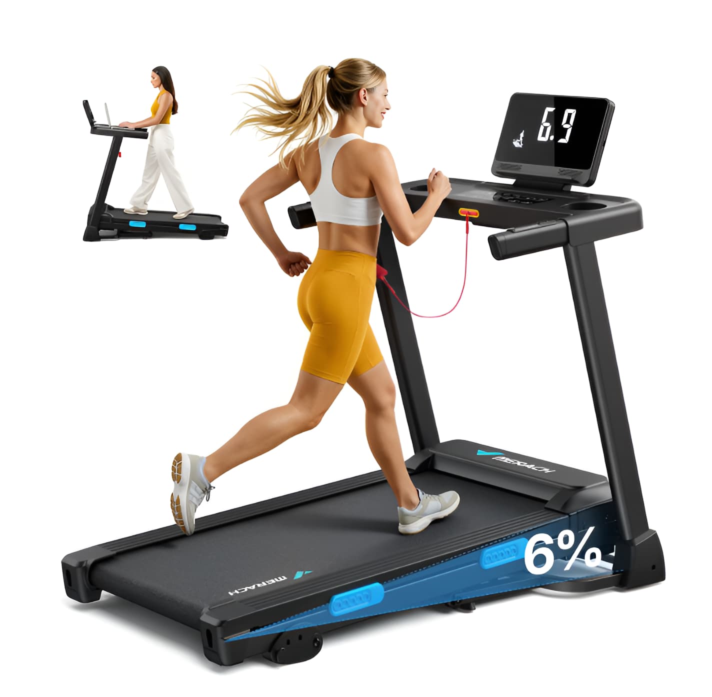 Folding Treadmill with Incline - 2.5HP Home Treadmill, 300 lbs Capacity