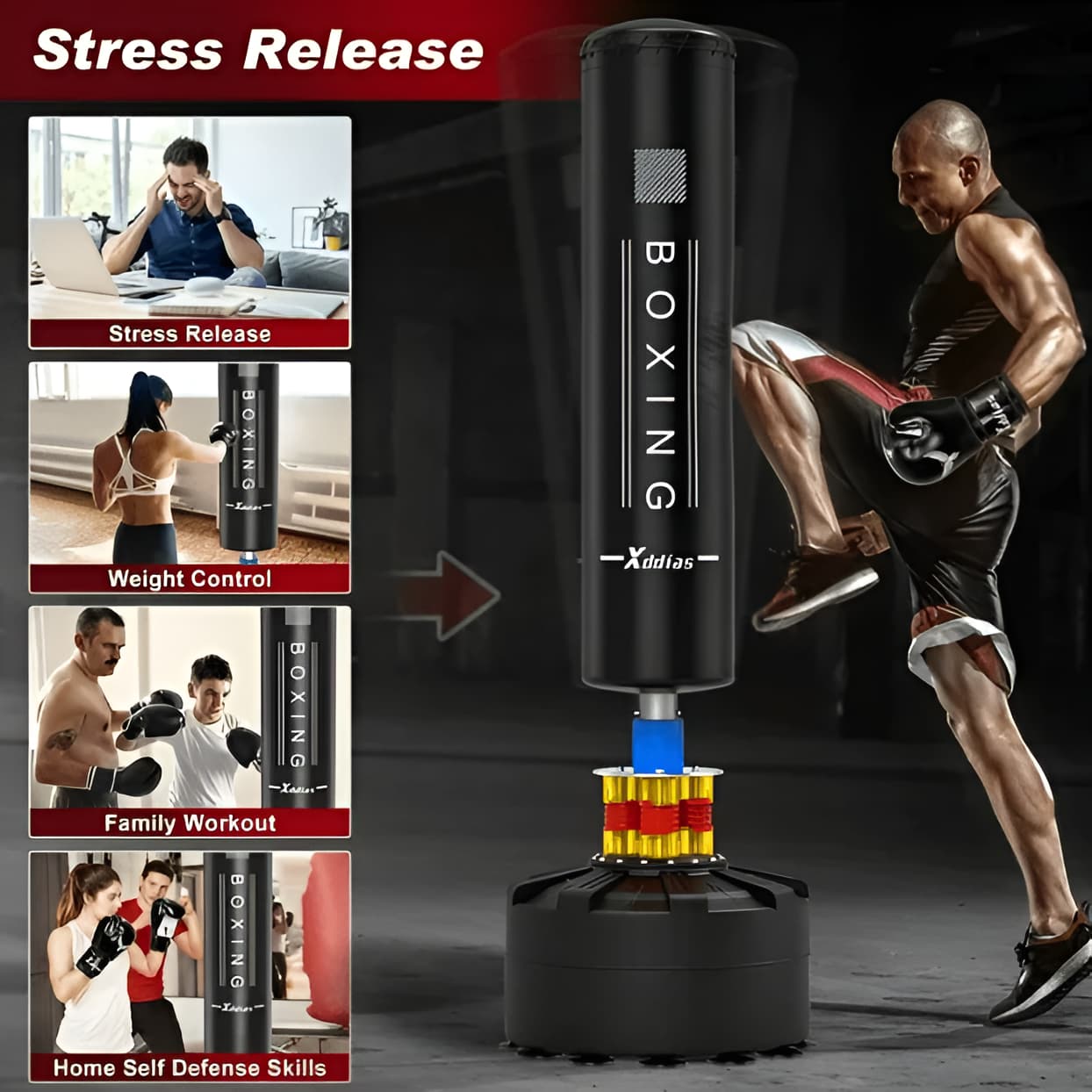 Freestanding Punching Bag with Boxing Gloves - Suction Base