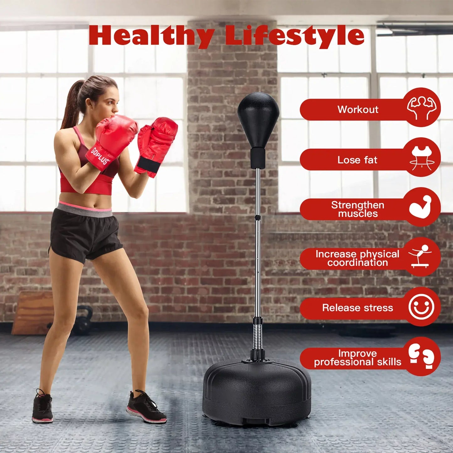 Freestanding Reflex Punching Bag with Adjustable Stand | 53–61" Height