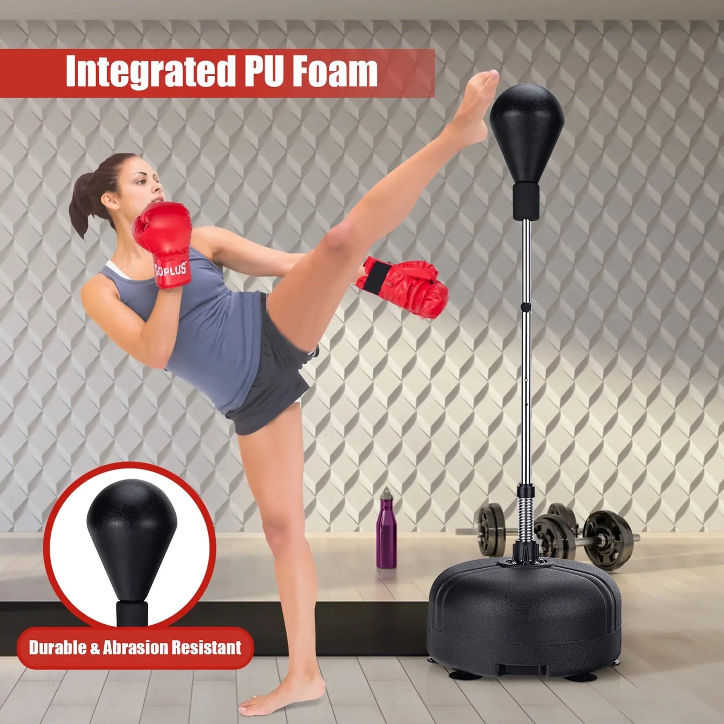 Freestanding Reflex Punching Bag with Adjustable Stand | 53–61" Height