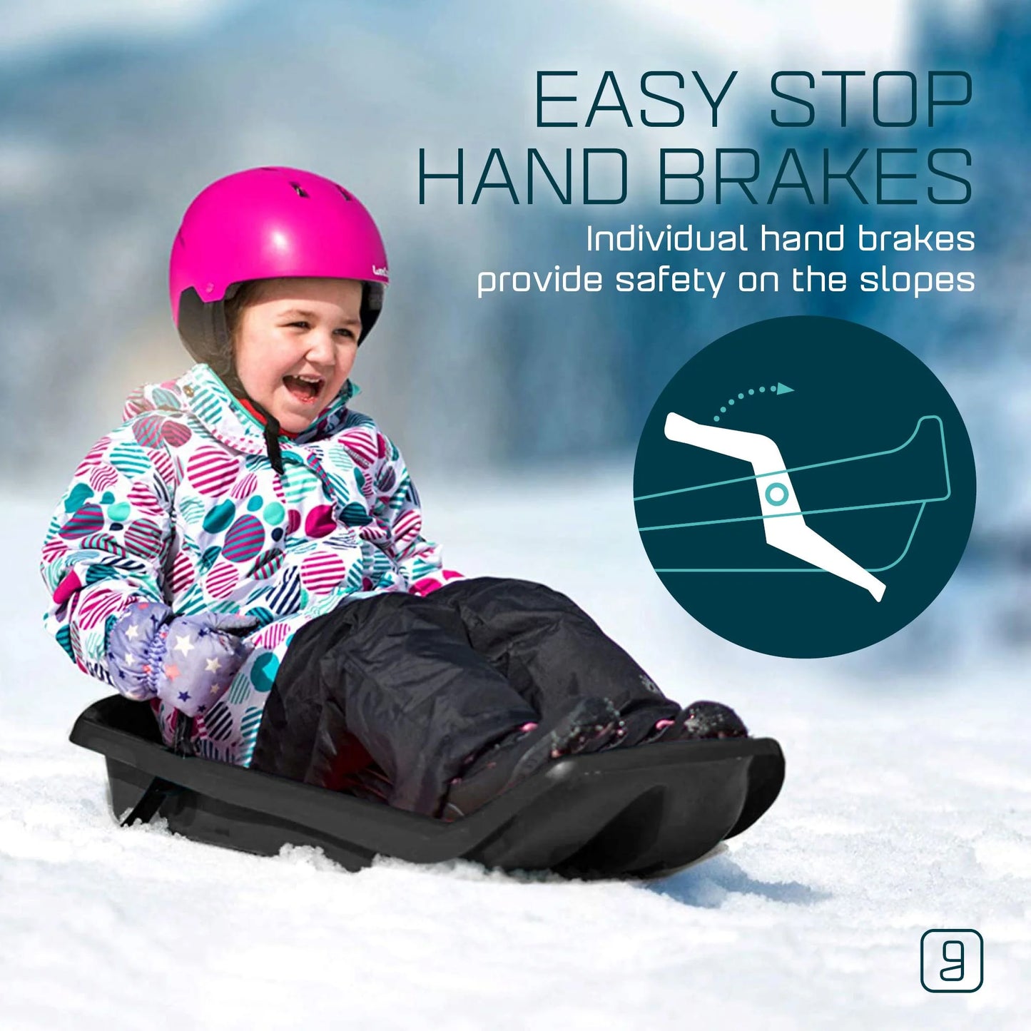 Gizmo Tron Mystic Green, Sitting Snow Sled with Hand Brakes, 120 Lbs , for Kids Ages 3+