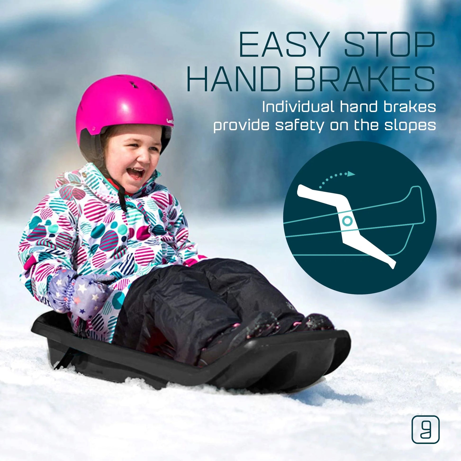 Gizmo Tron Mystic Green, Sitting Snow Sled with Hand Brakes, 120 Lbs , for Kids Ages 3+