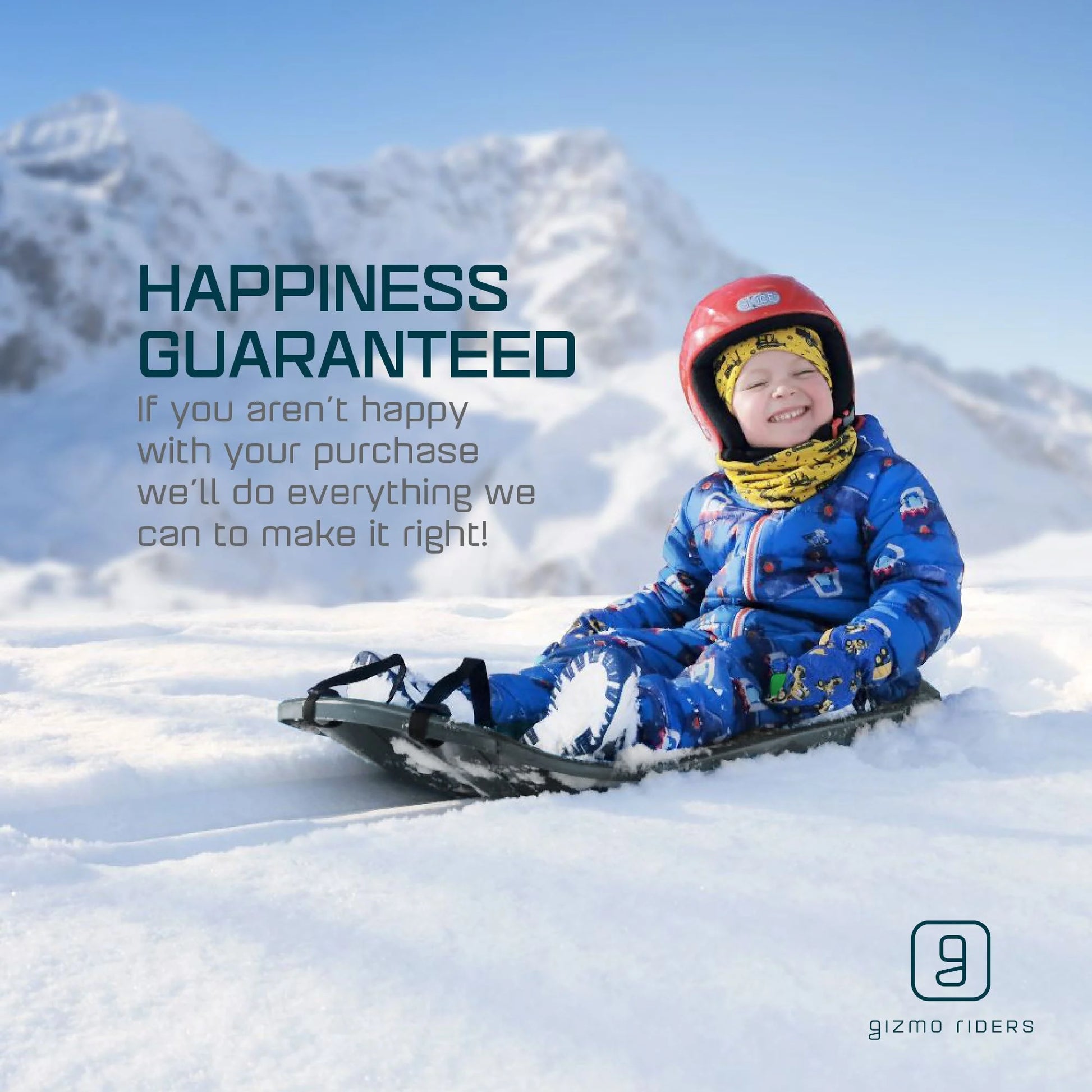 Gizmo Tron Mystic Green, Sitting Snow Sled with Hand Brakes, 120 Lbs , for Kids Ages 3+