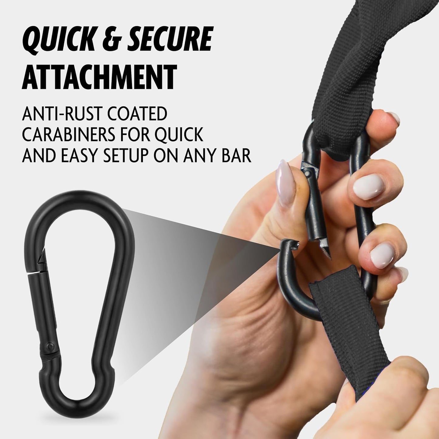 Hanging Ab Straps for Pull up Bar & Core Strength Training - Thick Padded Arm Strap for Ab Swing with 2 Rust-Resistant Carabiners - Pull up Straps for Ab Workouts at Home and Gym (Pair)