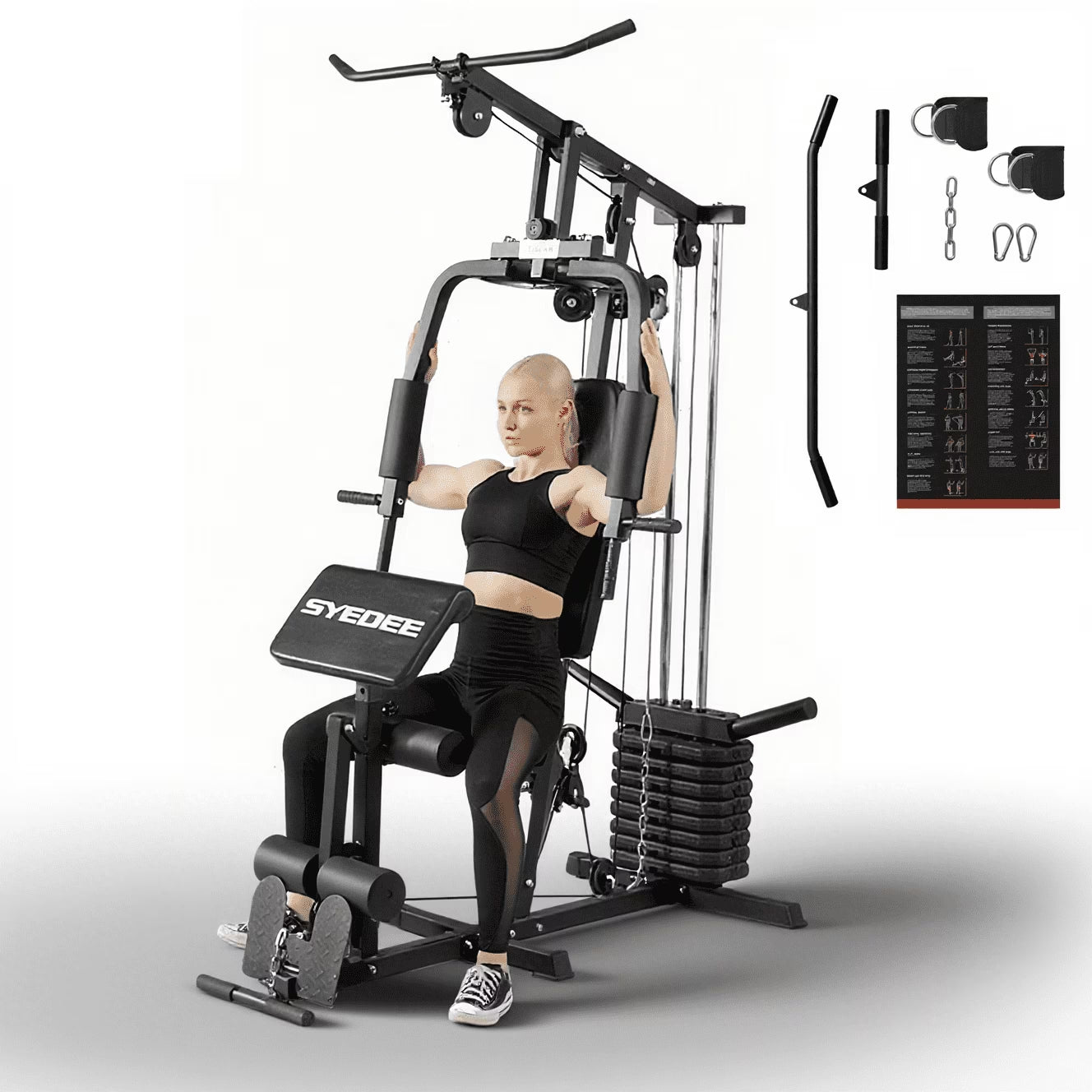Home Gym Station, Workout Station with 150LBS Weight Stack, Home Gym Equipment for All Body Training.