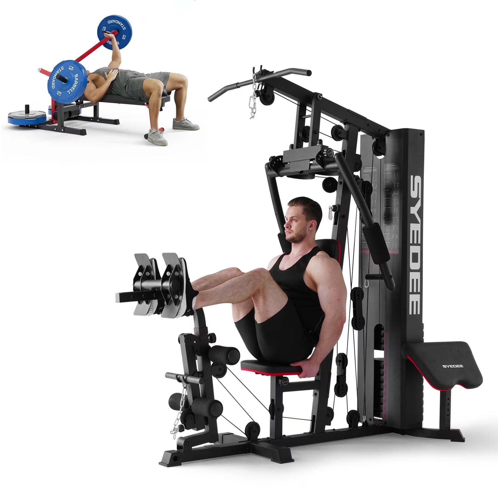 Home Gym Station, Workout Station with 150LBS Weight Stack, Home Gym Equipment for All Body Training.
