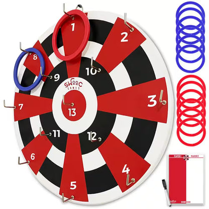 Hook Darts Ring Toss Game - Wood Board and Soft Rings - 20 plus Games Included for Kids and Adults - Dart Board Games