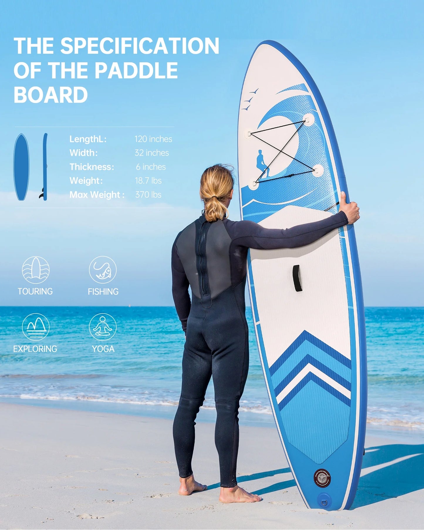 Inflatable Paddle Board Stand up Paddle Board 6 in Thick with Sup Accessories and Carry Bag and Fast Pumping for Adults and Youth