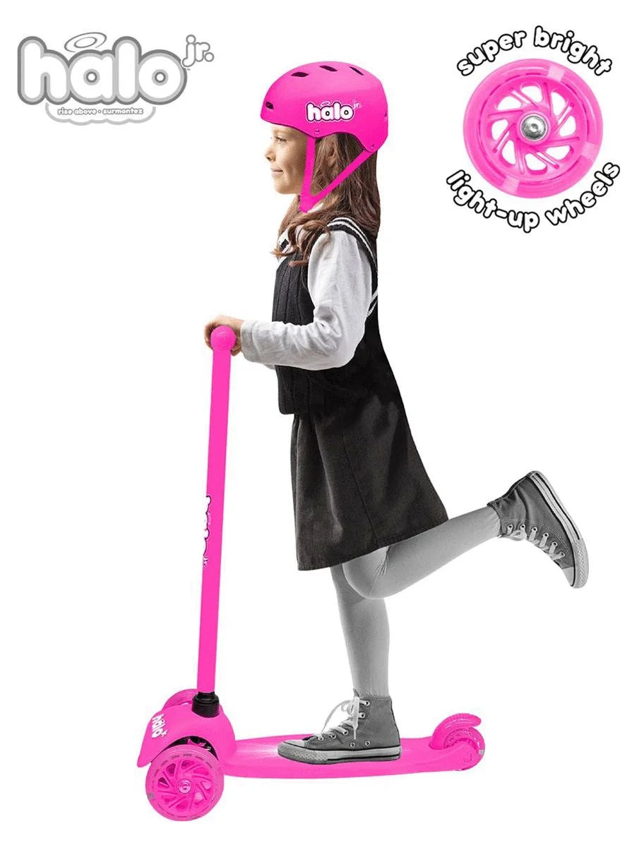 Jr 3 Wheel Scooter & Helmet Pink Super-Bright Light up Wheels 3+ Unisex