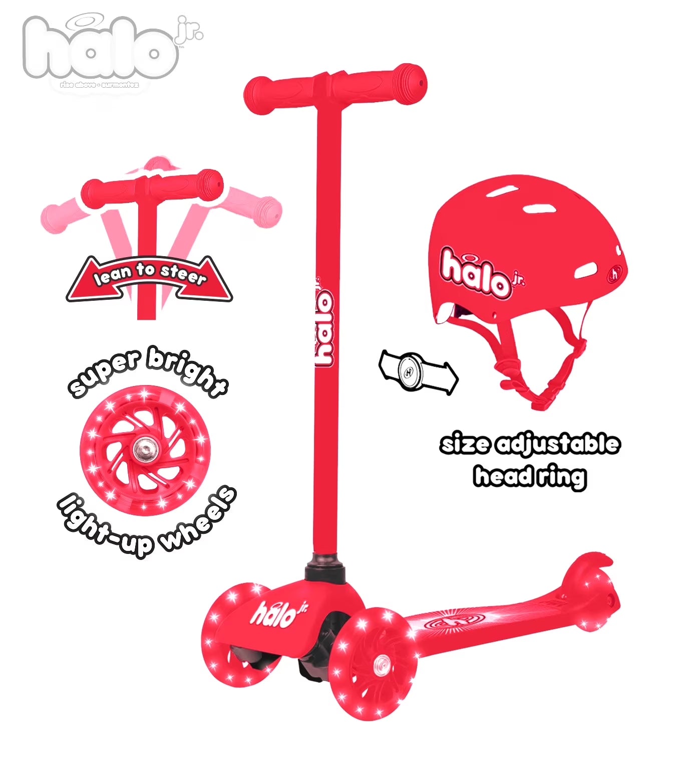 Jr 3 Wheel Scooter & Helmet Pink Super-Bright Light up Wheels 3+ Unisex