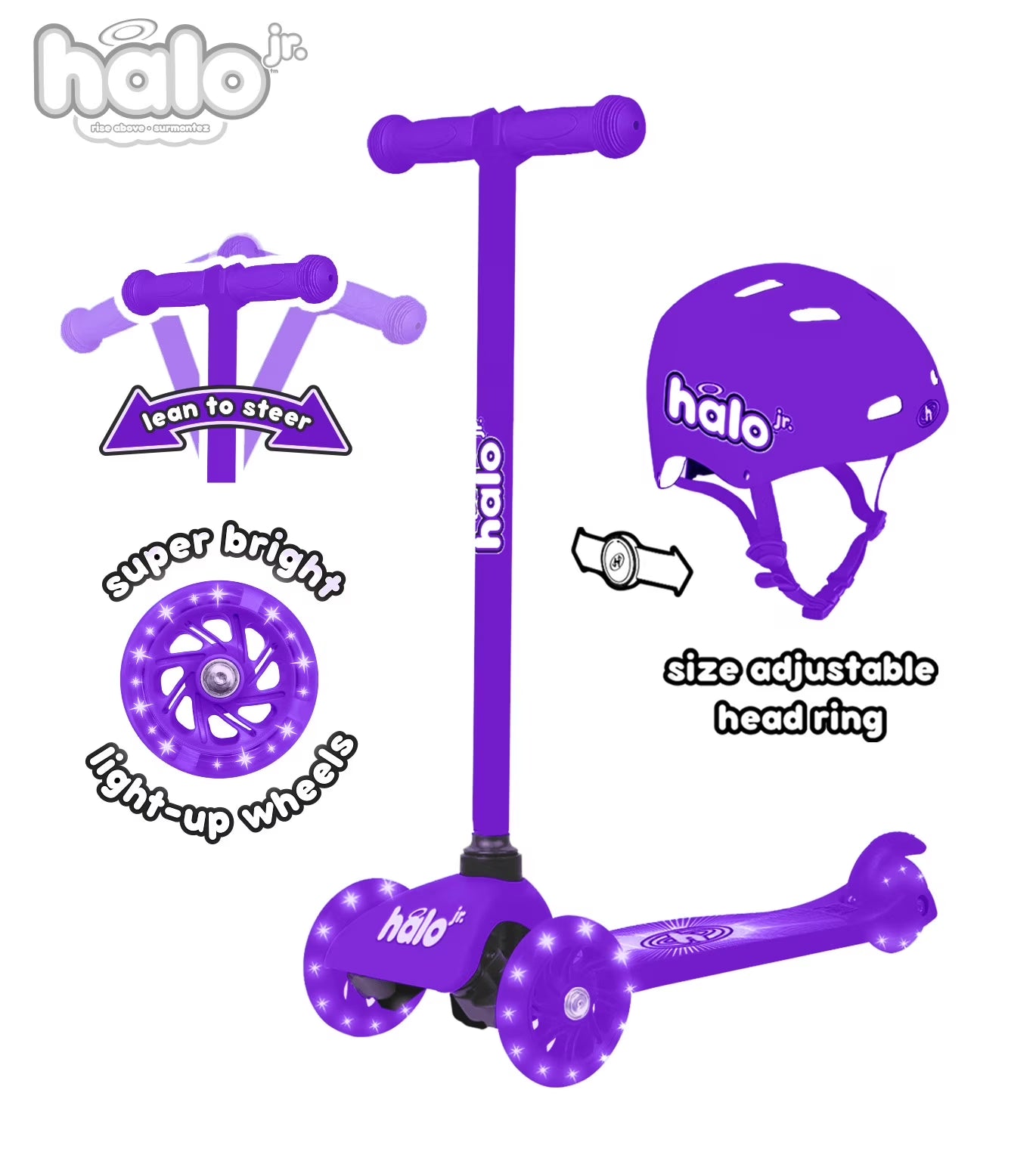 Jr 3 Wheel Scooter & Helmet Pink Super-Bright Light up Wheels 3+ Unisex