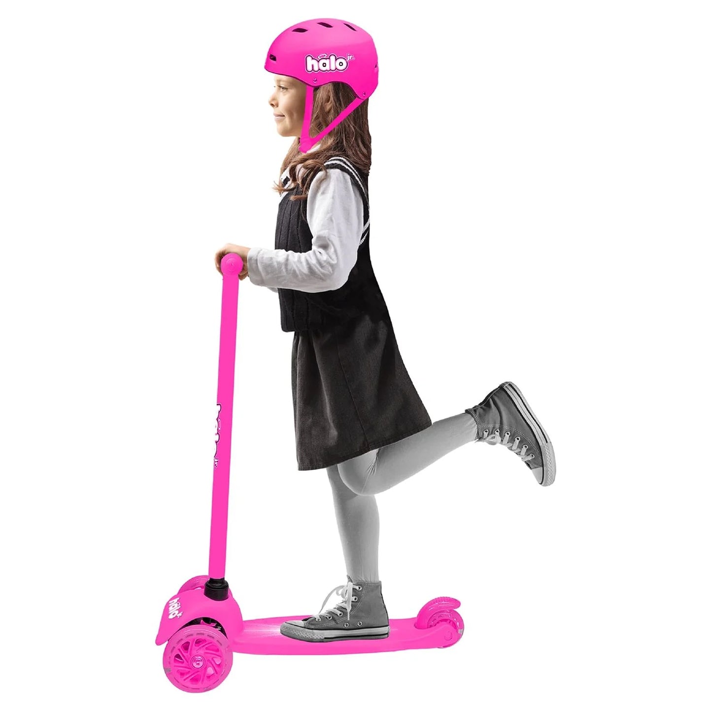 Jr 3 Wheel Scooter & Helmet Pink Super-Bright Light up Wheels 3+ Unisex