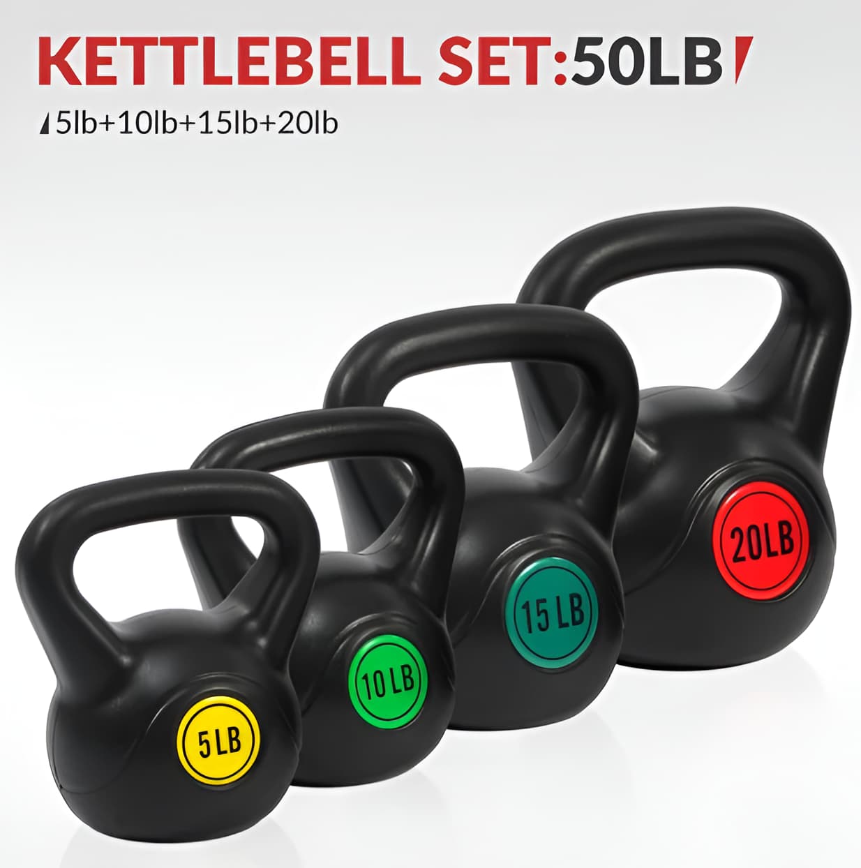 Kettlebell Weight Set 5-20 lbs Wide Grip 4 Piece