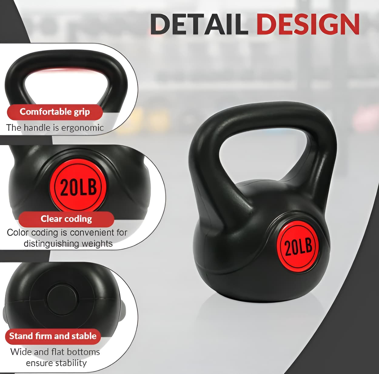 Kettlebell Weight Set 5-20 lbs Wide Grip 4 Piece