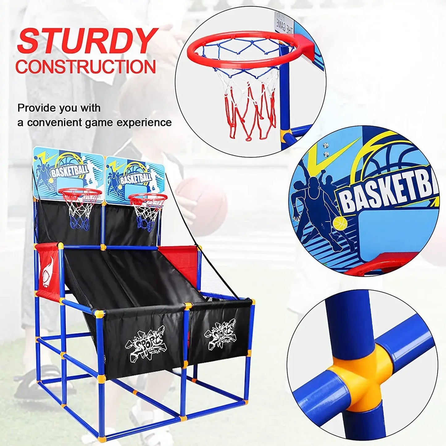 Kids Basketball Hoop Arcade Game with 6 Balls & Pump – Ages 3-6