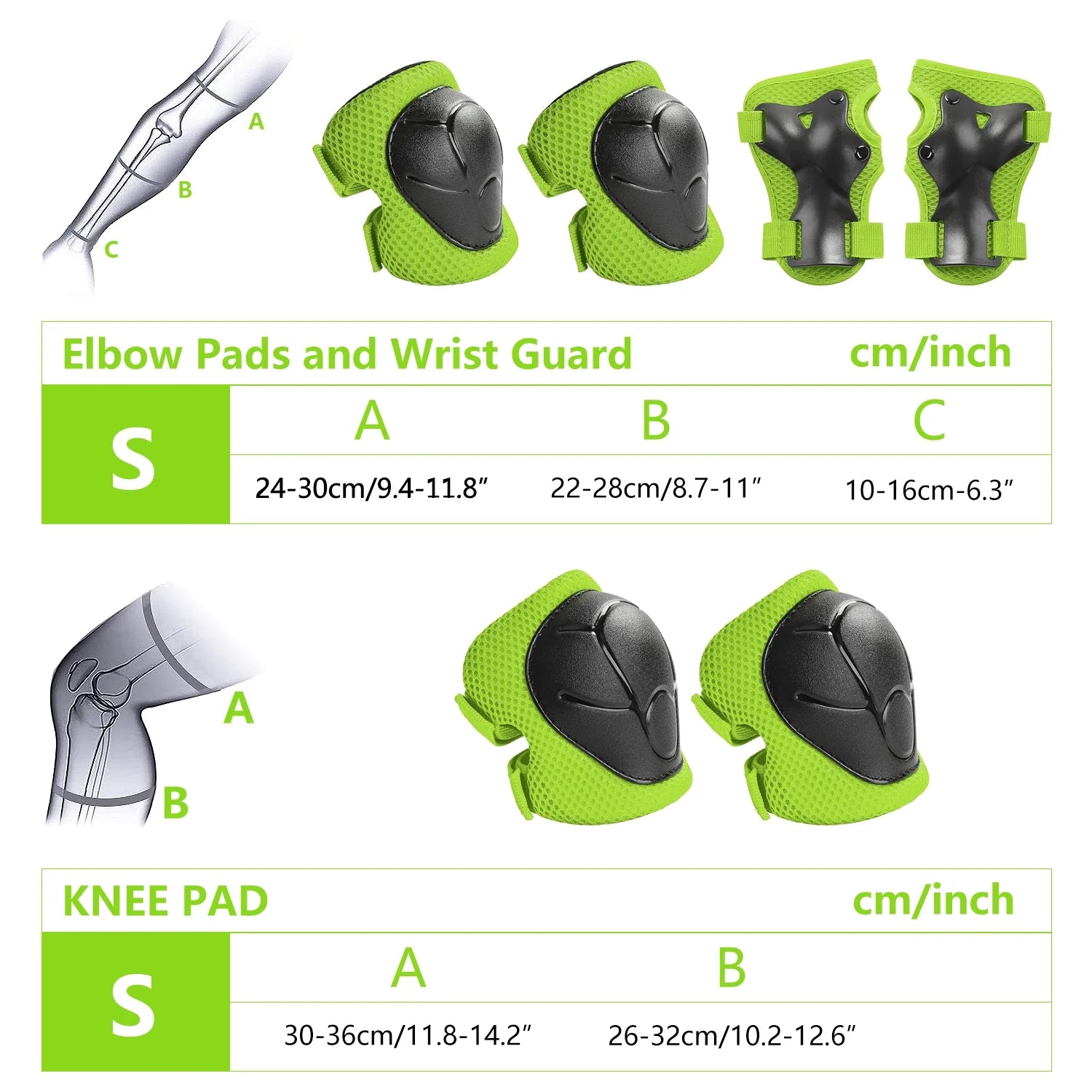 Kids Protective Gear Set, Knee Pads for Kids 2-8 Years Toddler, Knee and Elbow Pads with Wrist Guards for Skating Cycling Bike, Green
