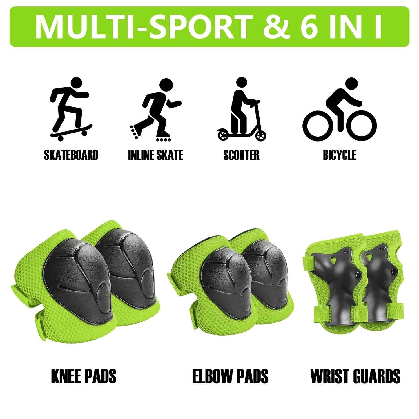Kids Protective Gear Set, Knee Pads for Kids 2-8 Years Toddler, Knee and Elbow Pads with Wrist Guards for Skating Cycling Bike, Green