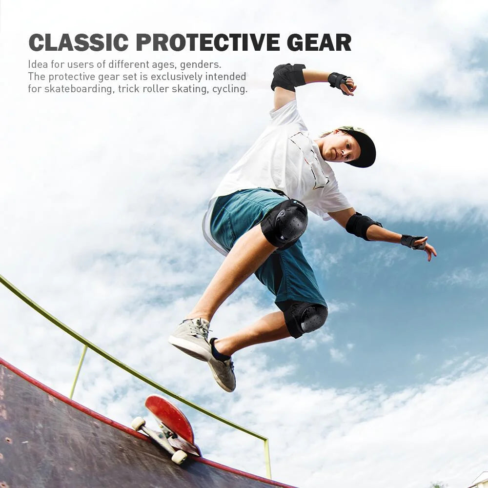 Knee Pads Elbow Pads and Wrist Guards 6 Pieces Cycling Skateboarding Protective Gear Set for Adults （Black）