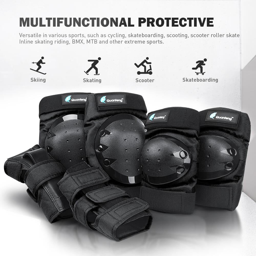 Knee Pads Elbow Pads and Wrist Guards 6 Pieces Cycling Skateboarding Protective Gear Set for Adults （Black）