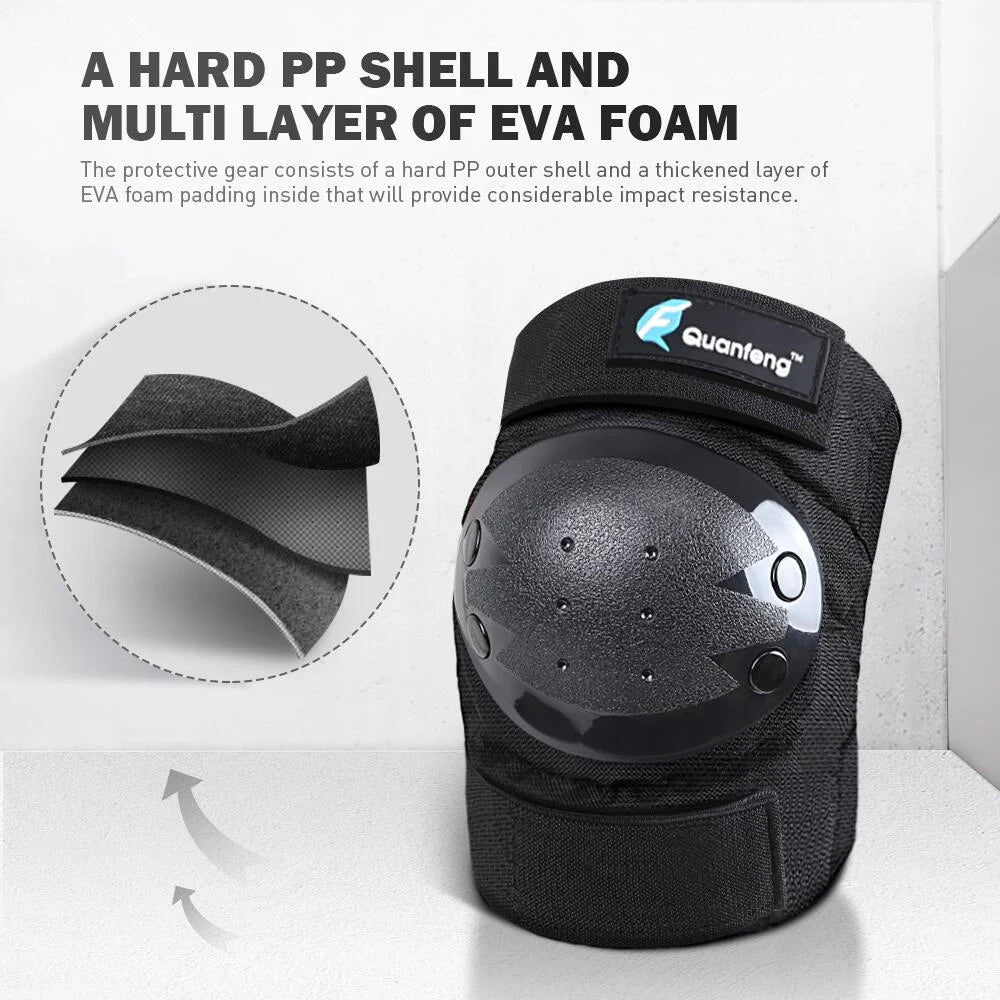 Knee Pads Elbow Pads and Wrist Guards 6 Pieces Cycling Skateboarding Protective Gear Set for Adults （Black）