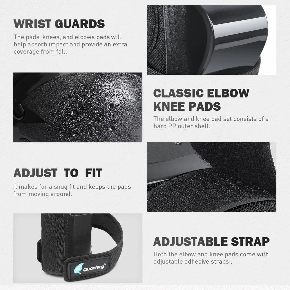 Knee Pads Elbow Pads and Wrist Guards 6 Pieces Cycling Skateboarding Protective Gear Set for Adults （Black）