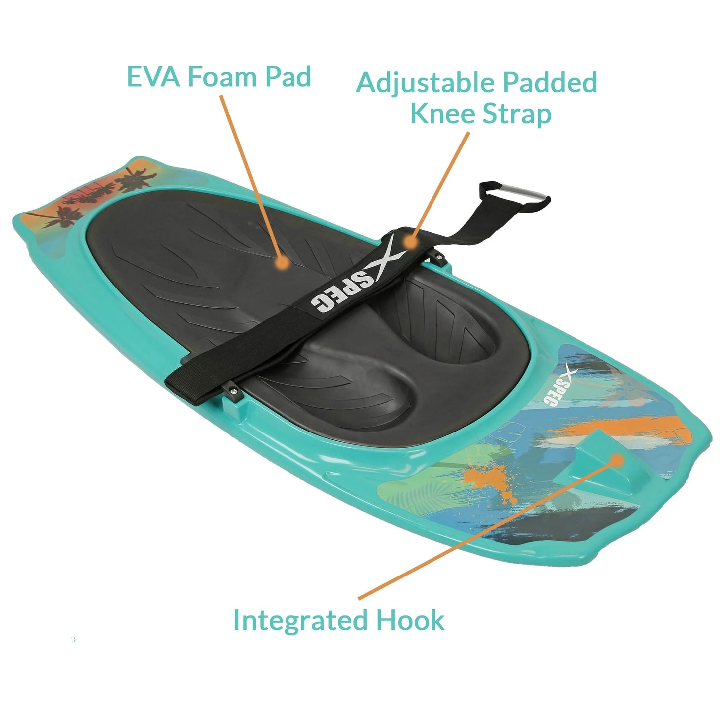 Kneeboard with Hook for Knee Surfing Boating Waterboarding, Aqua