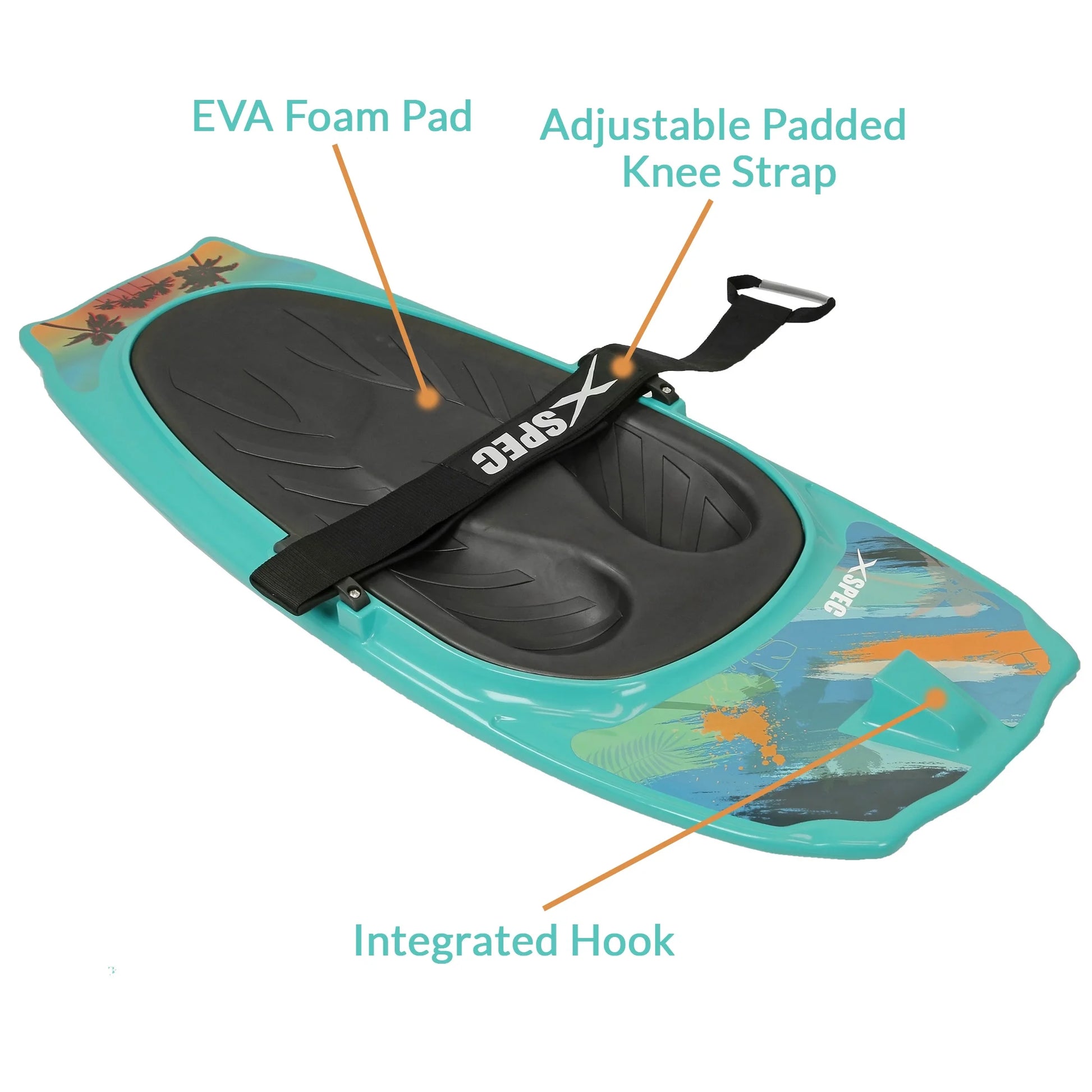 Kneeboard with Hook for Knee Surfing Boating Waterboarding, Aqua
