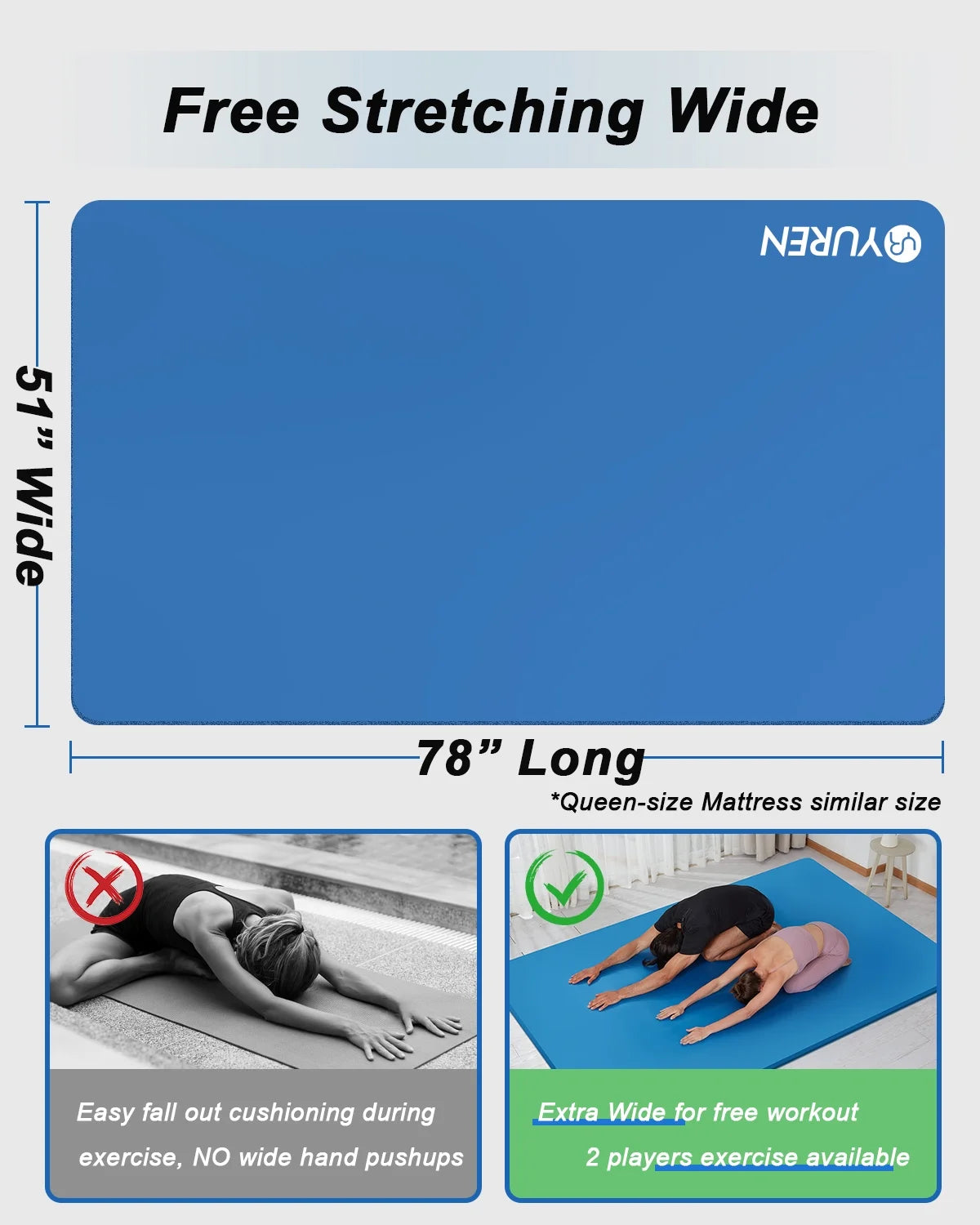 Large Yoga Mat 78X51" 10Mm Thick NBR Foam Exercise Mats for Home/Gym Fitness Workout, Blue