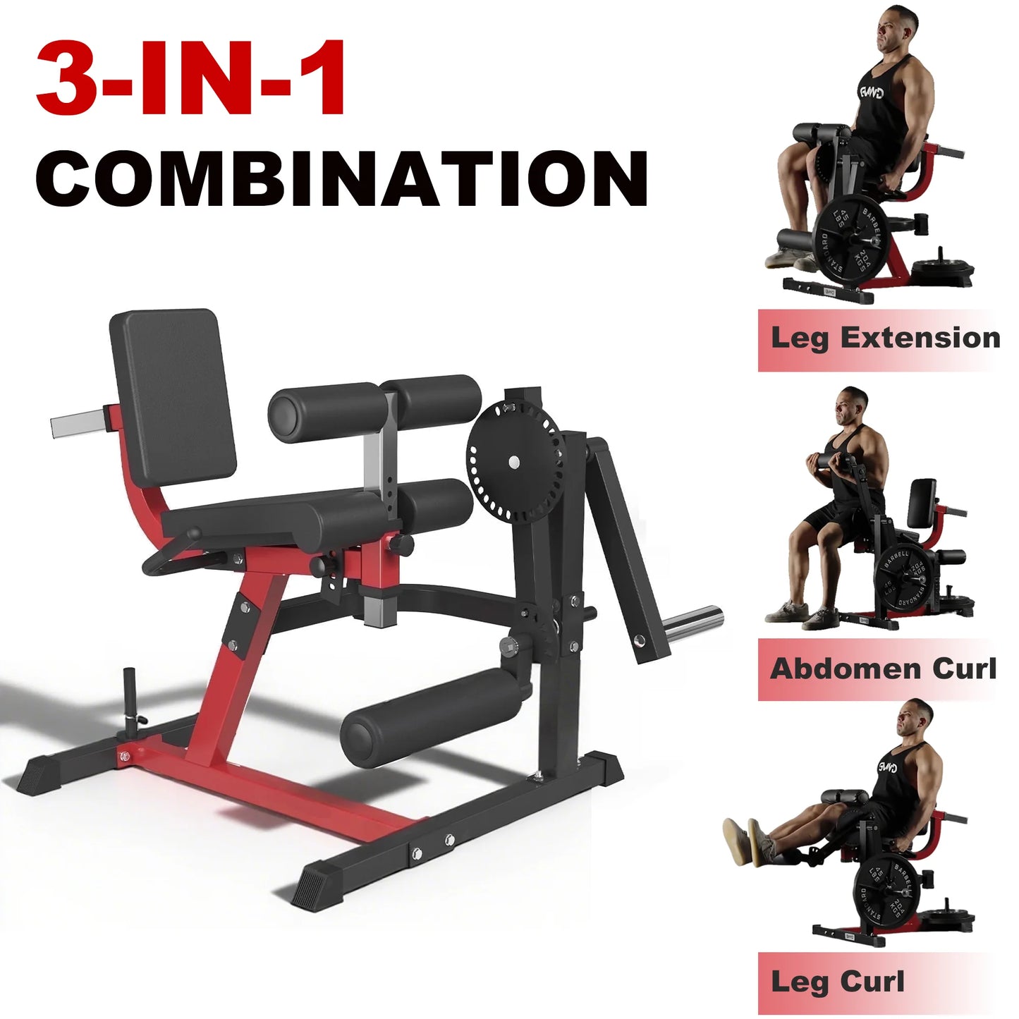 Leg Extension and Curl Machine, Leg Training Bench with 50LBS Weight Plates, Adjustable Leg Machine with Storage Places for Home Gym