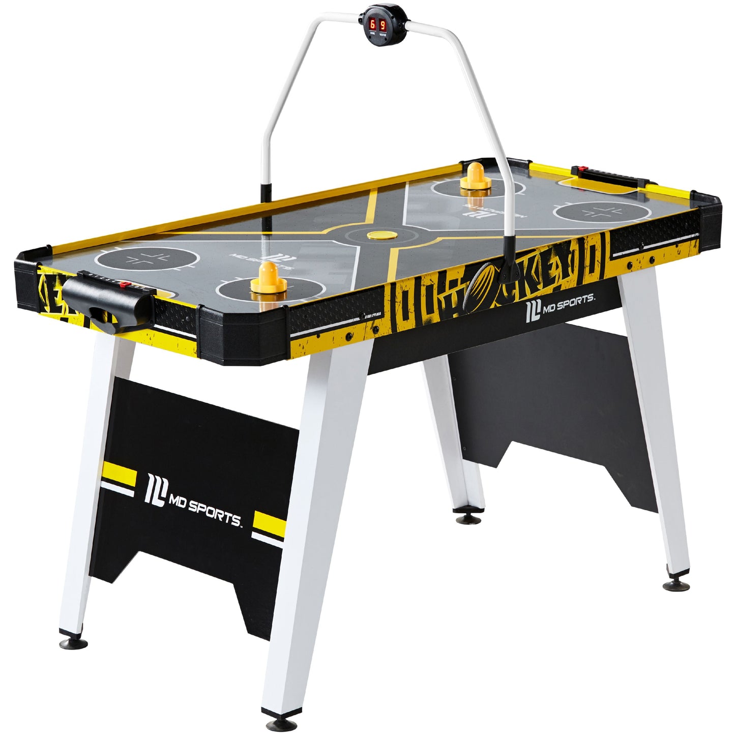 MD Sports Air Hockey Game Table, Overhead Electronic Scorer, Black/Yellow, 54" X 27" X 32"