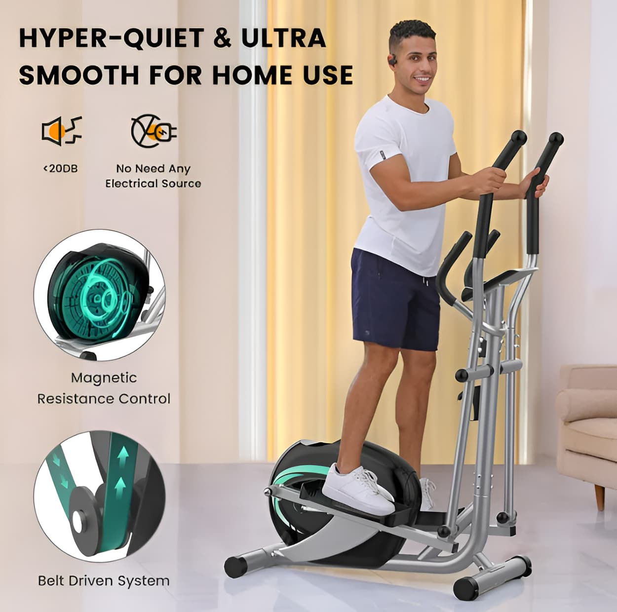 Magnetic Elliptical Machine - 16-Level Resistance, 265 lbs Capacity