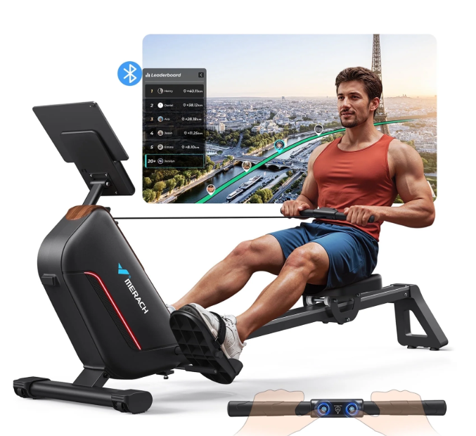 Magnetic Row Machine with 51.2" Extended Rail, 16-Level Powerful Magnetic Rower and 350 LBS Weight Capacity