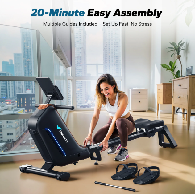 Magnetic Row Machine with 51.2" Extended Rail, 16-Level Powerful Magnetic Rower and 350 LBS Weight Capacity