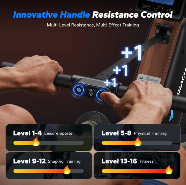 Magnetic Row Machine with 51.2" Extended Rail, 16-Level Powerful Magnetic Rower and 350 LBS Weight Capacity