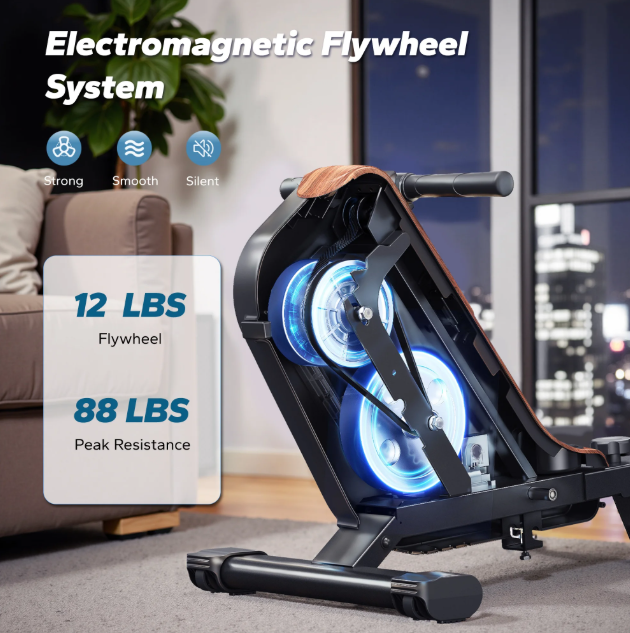 Magnetic Row Machine with 51.2" Extended Rail, 16-Level Powerful Magnetic Rower and 350 LBS Weight Capacity