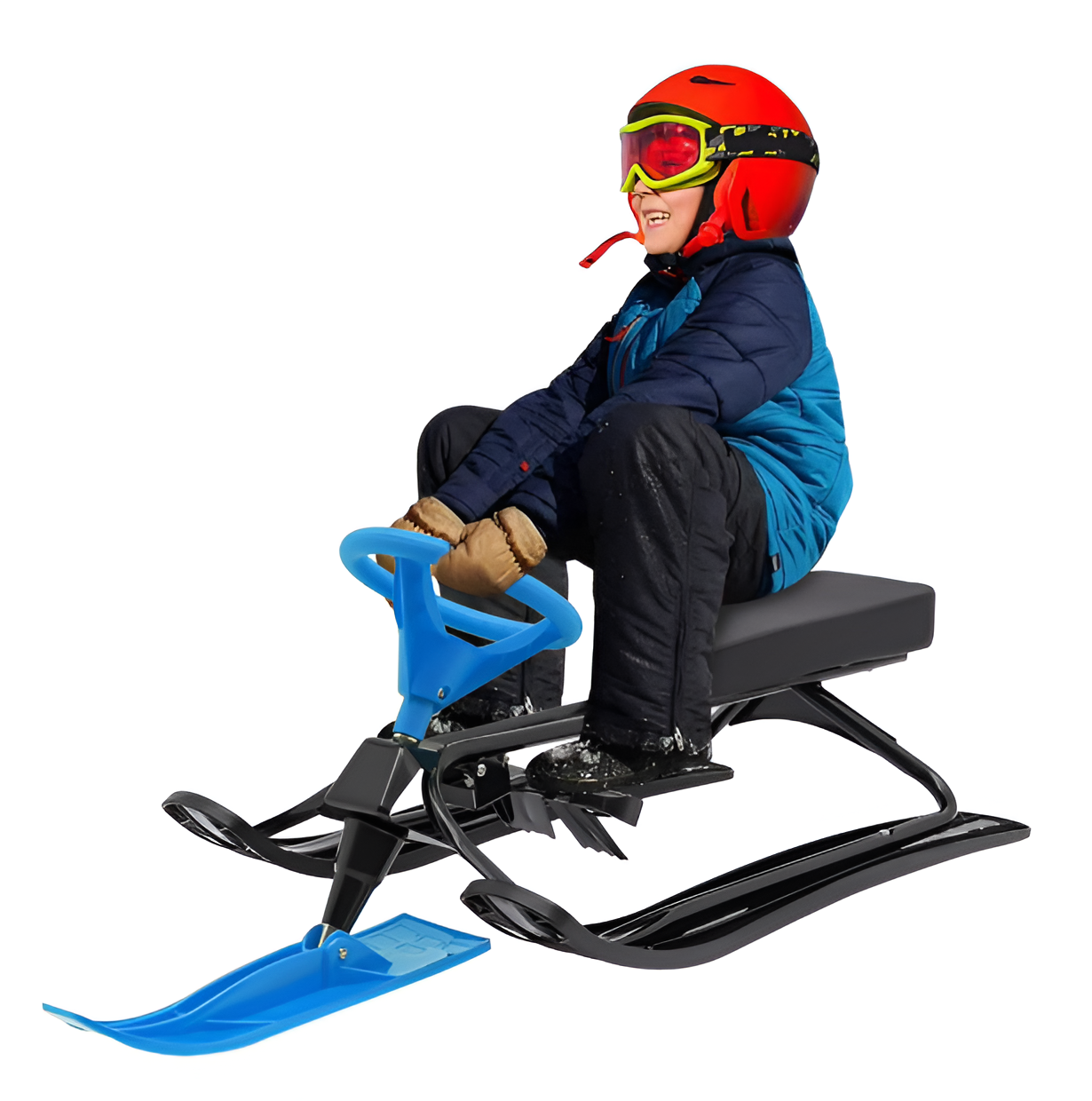 Metal Snow Racer Sled - Steering Wheel & Brakes Kids Winter Sled