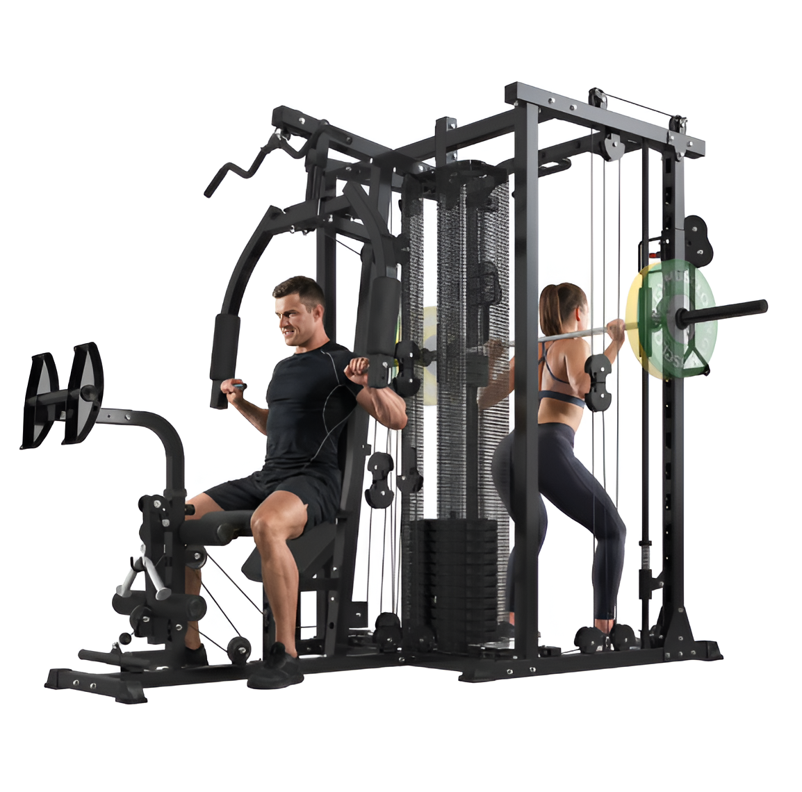 Multifunction Home Gym Equipment Workout Station, Smith Machine with 150LBS Weight Stack