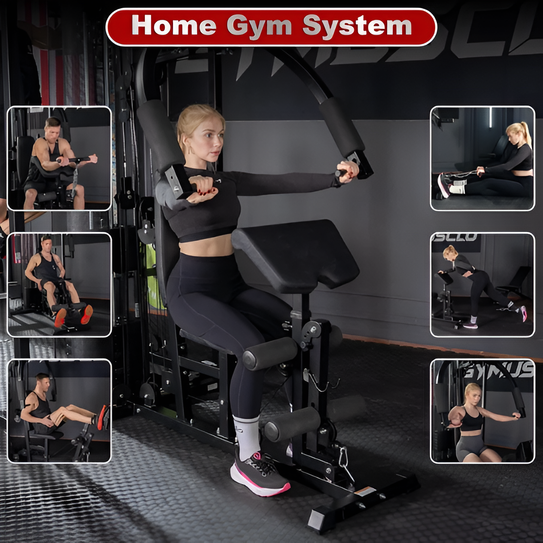 Multifunction Home Gym Equipment Workout Station, Smith Machine with 150LBS Weight Stack